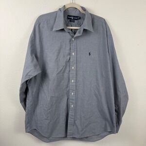 Ralph Lauren Blaire Mens XL Blue White Micro Houndstooth Cotton Button Down Shrt